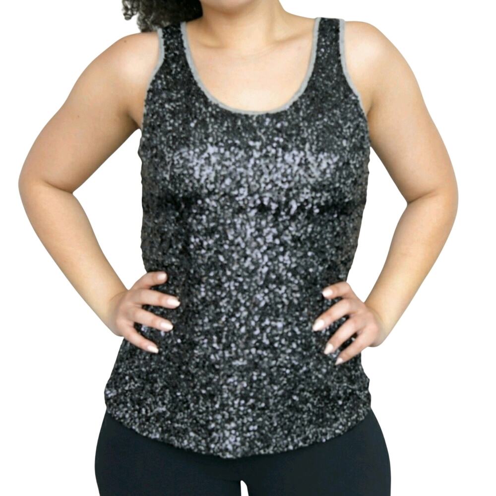 Women Sequin Tank Top Mesh Back Large